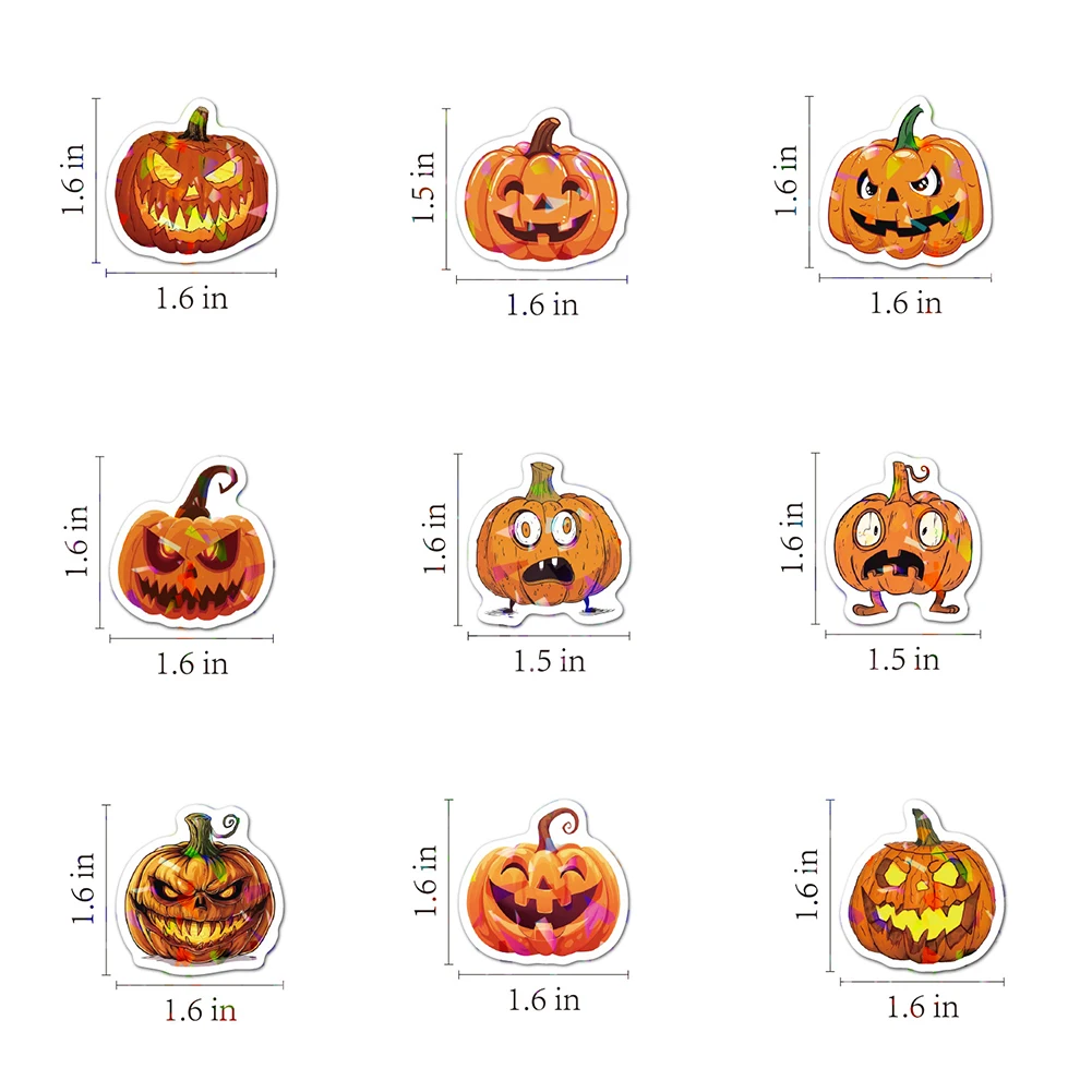 50 szt. Naklejki na Halloween Naklejka z dynią Holograficzna laserowa naklejka Flash na prezenty Kubki Wodoodporne naklejki na Halloween