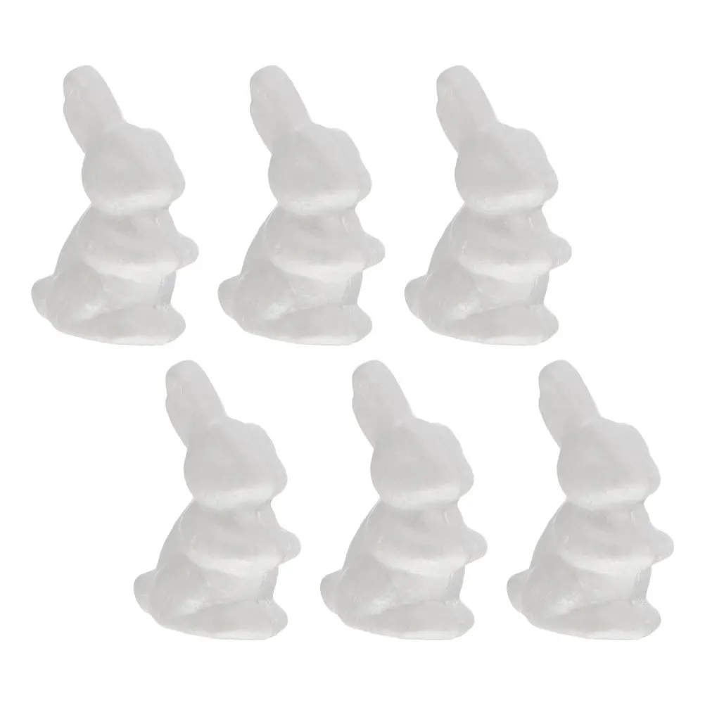 ของตกแต่งรูปกระต่ายโฟมสีขาว 6 ชิ้น สำหรับงาน DIY ระบายสีด้วยมือ พื้นผิวเรียบ ของตกแต่งงานฝีมือเทศกาลอีสเตอร์ อุปกรณ์ศิลปะสำหรับเด็ก