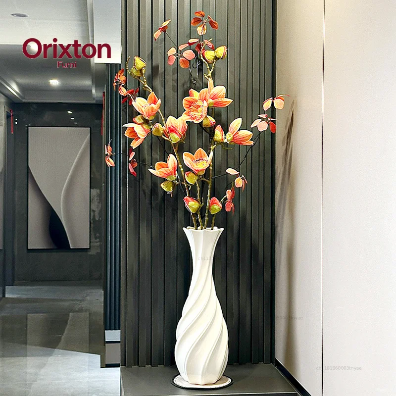 High-end long, slender ceramic vases, dried flower arrangers, white TV wall grilles, entrance cabinet decorative items