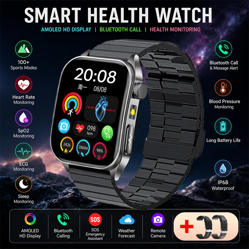 2026 New 650nm Laser Therapy Blood Fat Uric Acid Blood Pressure Smart Watch ECG Precise Health Monitor Smartwatches For Men image 3