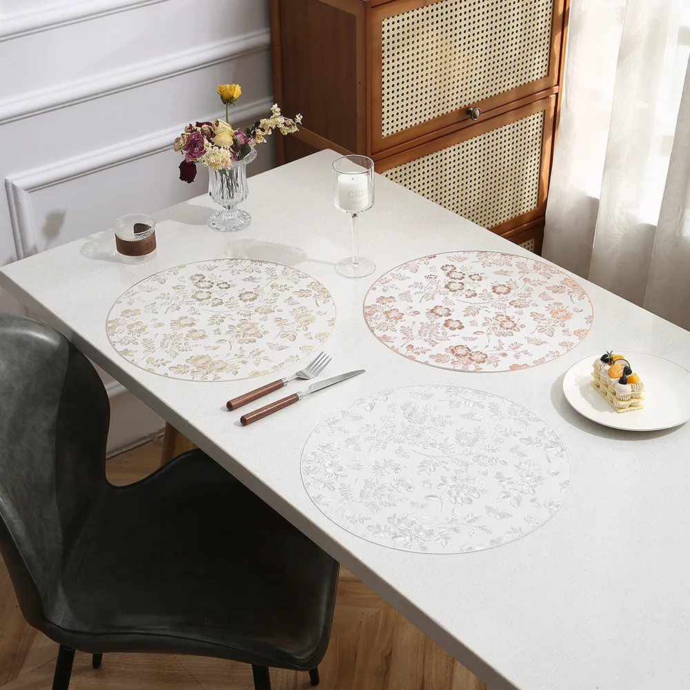 Round Luxury Small Flower Pattern Placemat Home Hotel Restaurant Anti Slip Waterproof Coffee Dining Table Decoration Mat Coaster