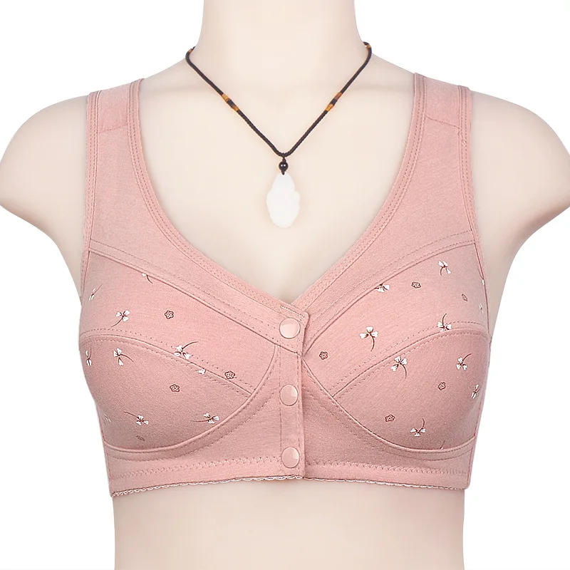 Mum Soft Cotton Thin Cup Underwears Mother Front Buckle Brassieres Vest Type Underwear Without Steel Ring New Large Size Bras