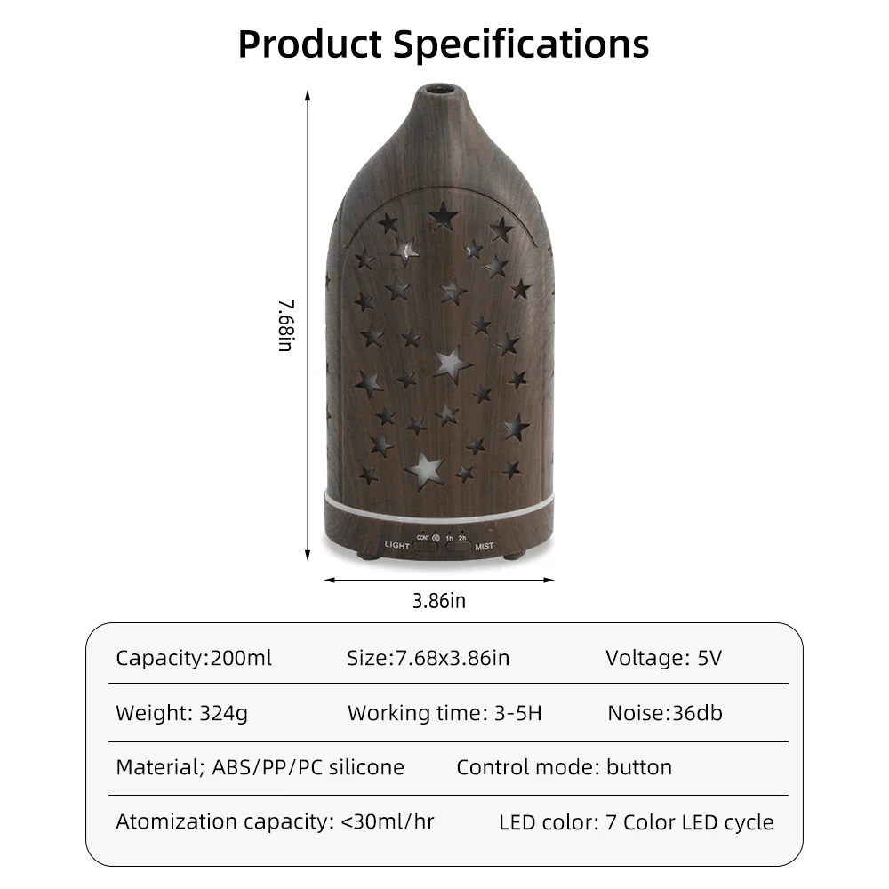Automatische uitschakeling 7-kleuren LED Ultrasone Quiet Tech aromatherapie-diffuser