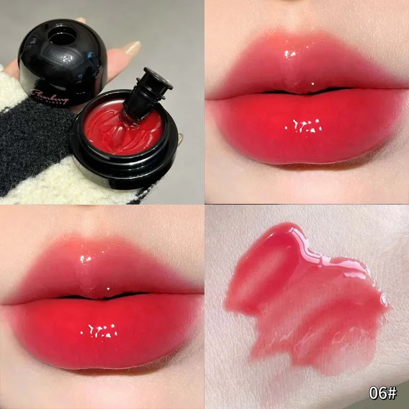 2024 New Mirror Lip Gloss Bell Canned Moisturizing Lip Balm Rose Berry Clear Hydrating Non-Stick Soft Makeup Lip Care With Brush