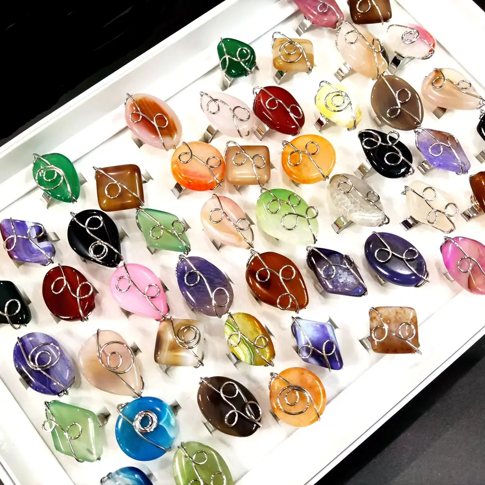 Großhandel 20 teile/los Farbige Luxus Riesige Naturstein Ring Vintage Opal Kristall Charme Ringe Hochzeit Engagement Schmuck – Detail 12