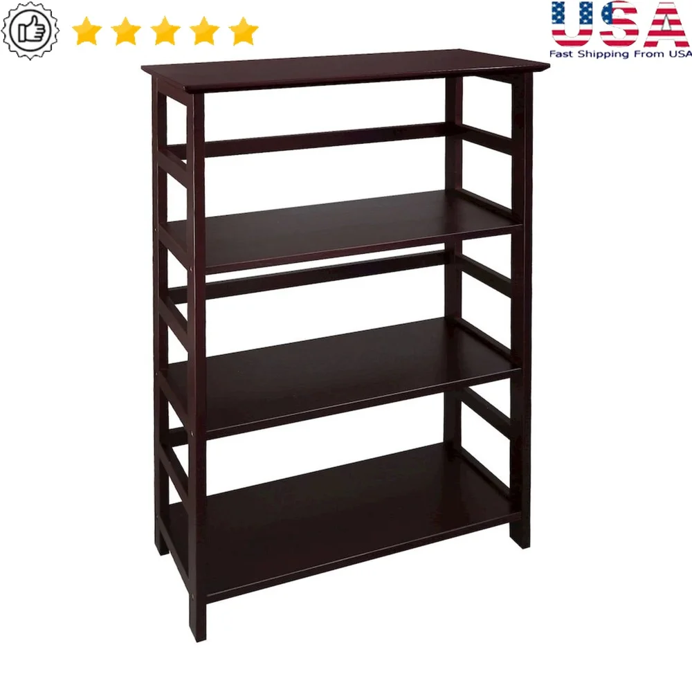 

4-Shelf Solid Wood Bookcase Espresso Modern Storage Unit Vertical Furniture Living Room Home Decor Assembly Required