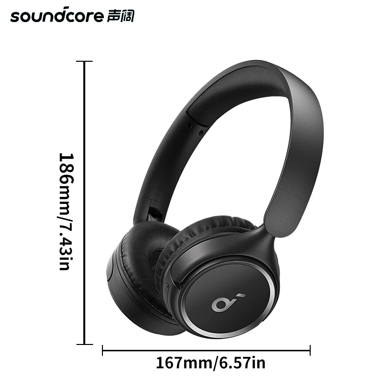 Soundcore by Anker H30i Fones de Ouvido Sem Fio On-Ear Bluetooth 5.3 Dobráveis Leves Estéreo para Viagens, Exercícios e Esportes