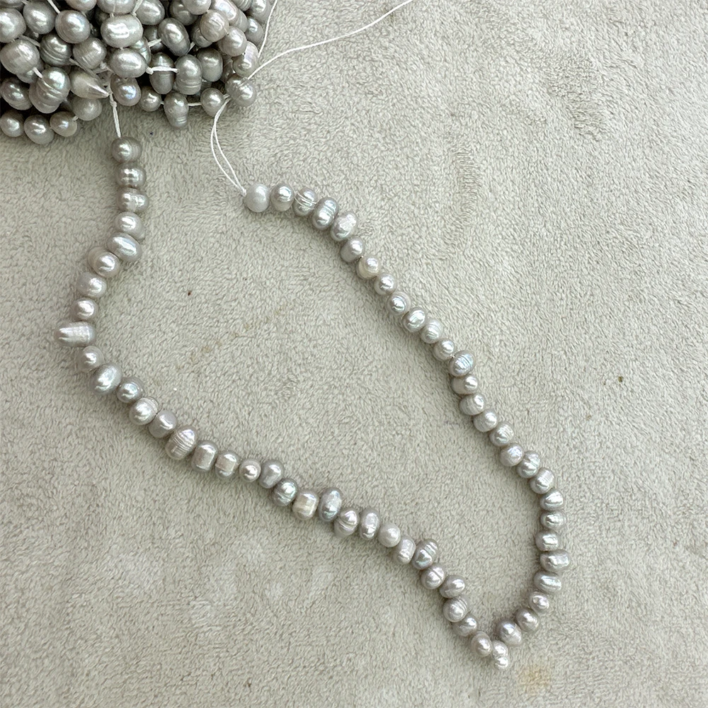 5-6mm Light Grey Freshwater Pearls, Natural Oval-shaped Pearl in Strand Loose Beads 1 line about 62pcs for Jewelry Making