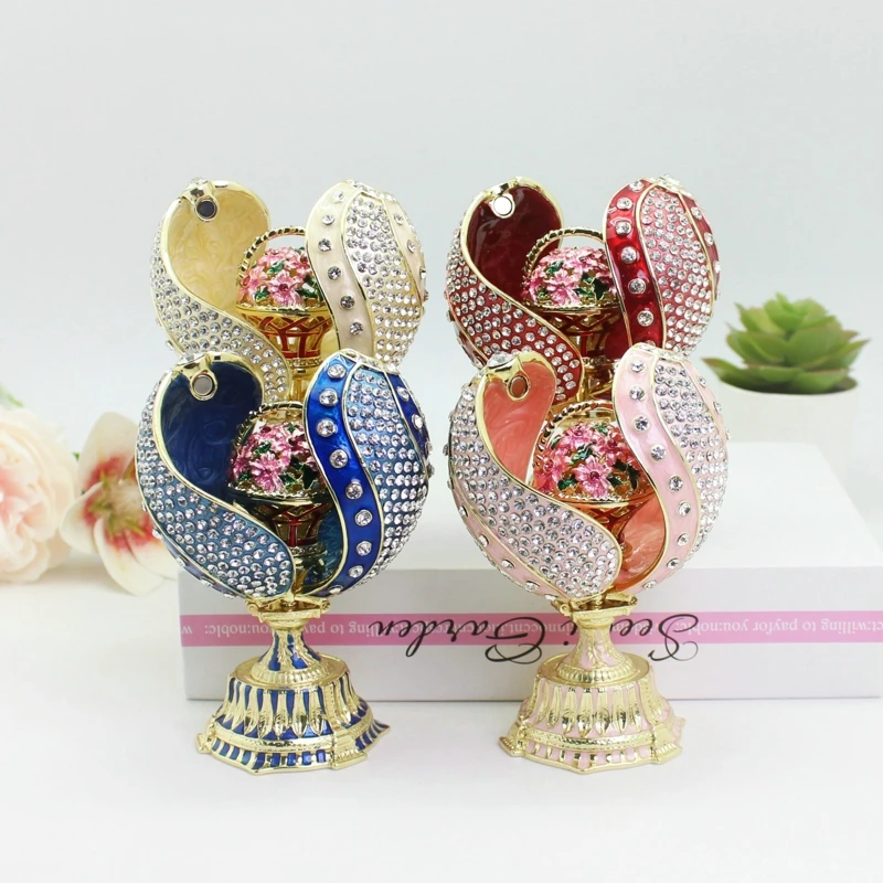 SHINNYGIFTS Easter Egg Decorative Faberge Egg Box Luxury Collection Enamel Jewelry Ornament Box Unique Home Decor Easter Gifts