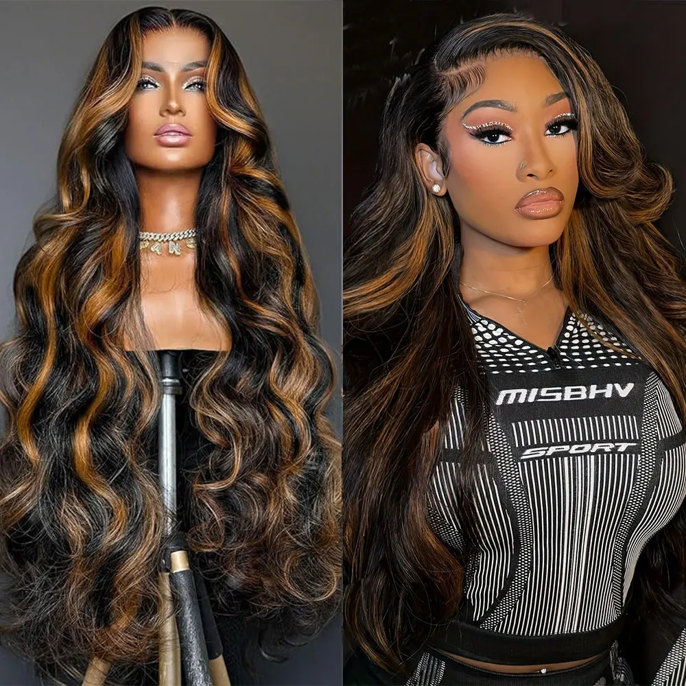 

200 Density Highlight Ombre Lace Front Wig Human Hair 13x6 HD 1B/30 Honey Blonde Lace Frontal Wigs Pre Plucked with Baby Hair