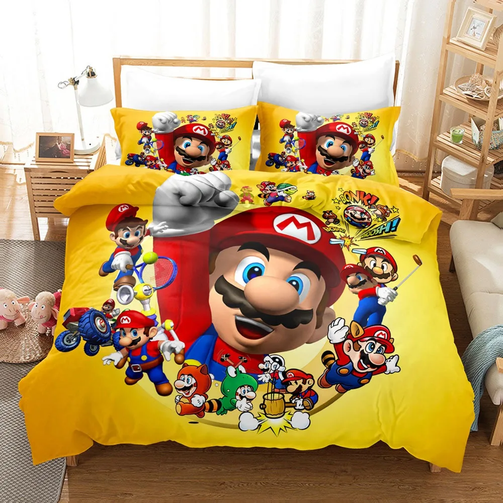 Super Mario Cover Sets,Anime Duvet Bed Linen set,3d Bedding Set, 2/3-Piece1 Bed Cover,King Size