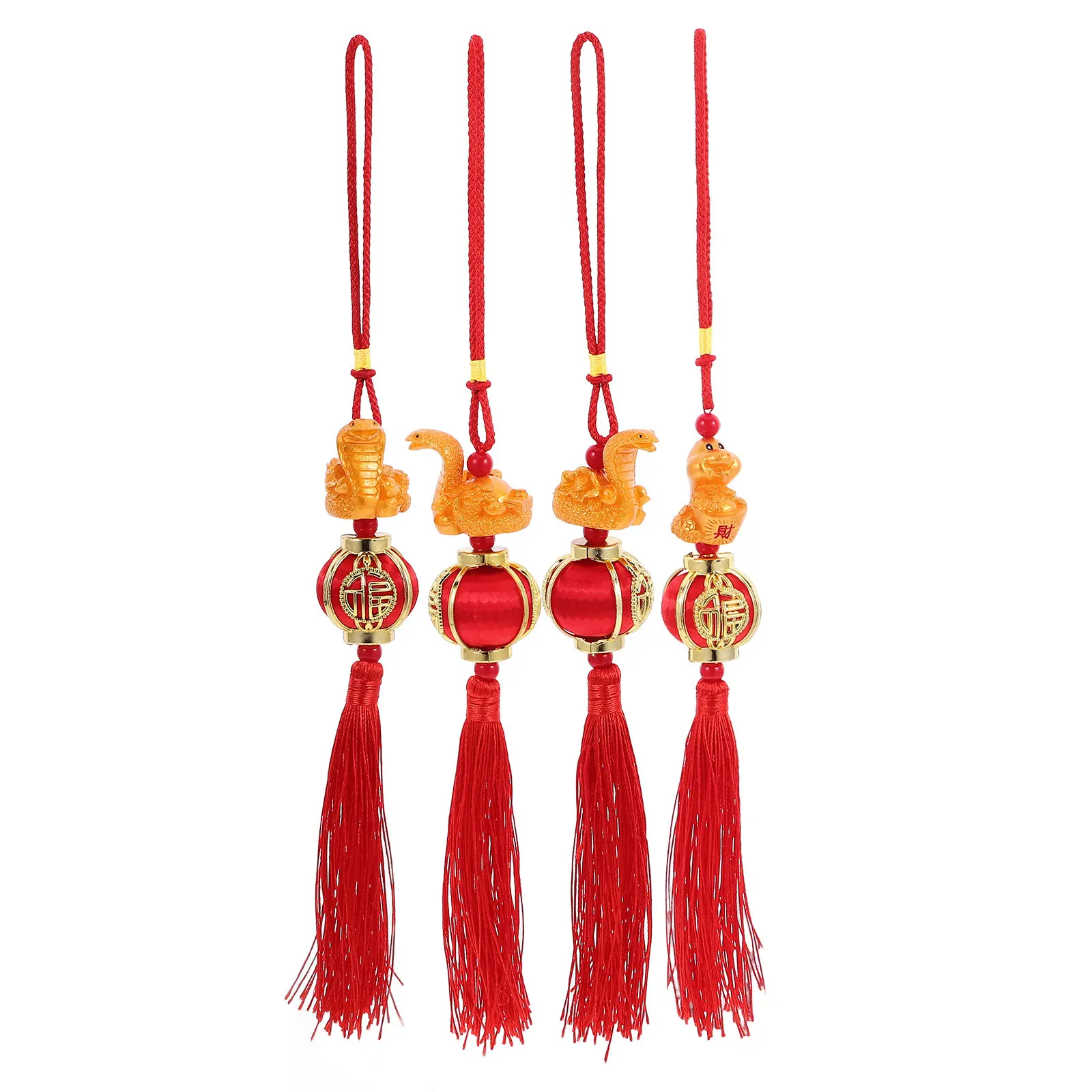 

Набор из 4 новогодних декоративных подвесок: китайский зодиак, змея. Украшение для автомобиля, входной двери, бонсай, витрины. Традиционный праздничный декор.