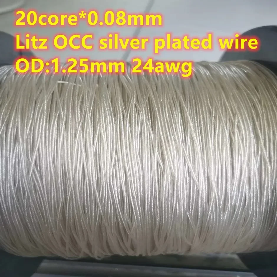 

soft Litz OCC silver plated cable 20 core*0.08mm OD:1.25mm 24awg 110meters