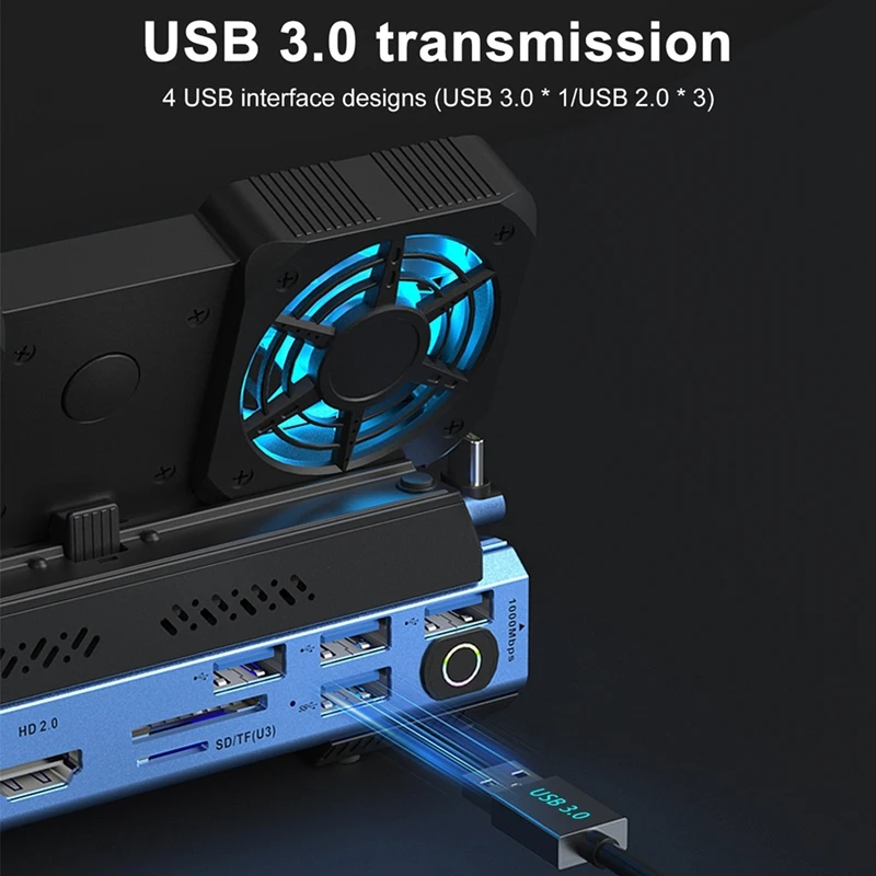 10-In-1 Type-C Game Docking Station For Steam Deckrog Ally/Switch M.2 Pcie Nvme Hard Disk Box,USB C HUB 4K60HZ Dual Fan