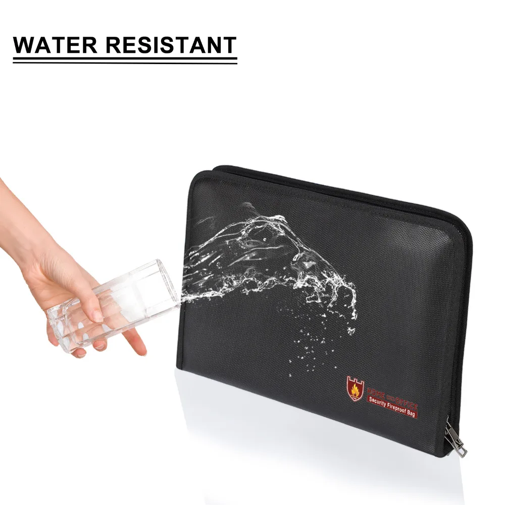 Borsa portadocumenti portatile ignifuga resistente all'acqua borsa sicura per cartelle di denaro di grande capacità con chiusura a cerniera a 12 tasche in formato A4