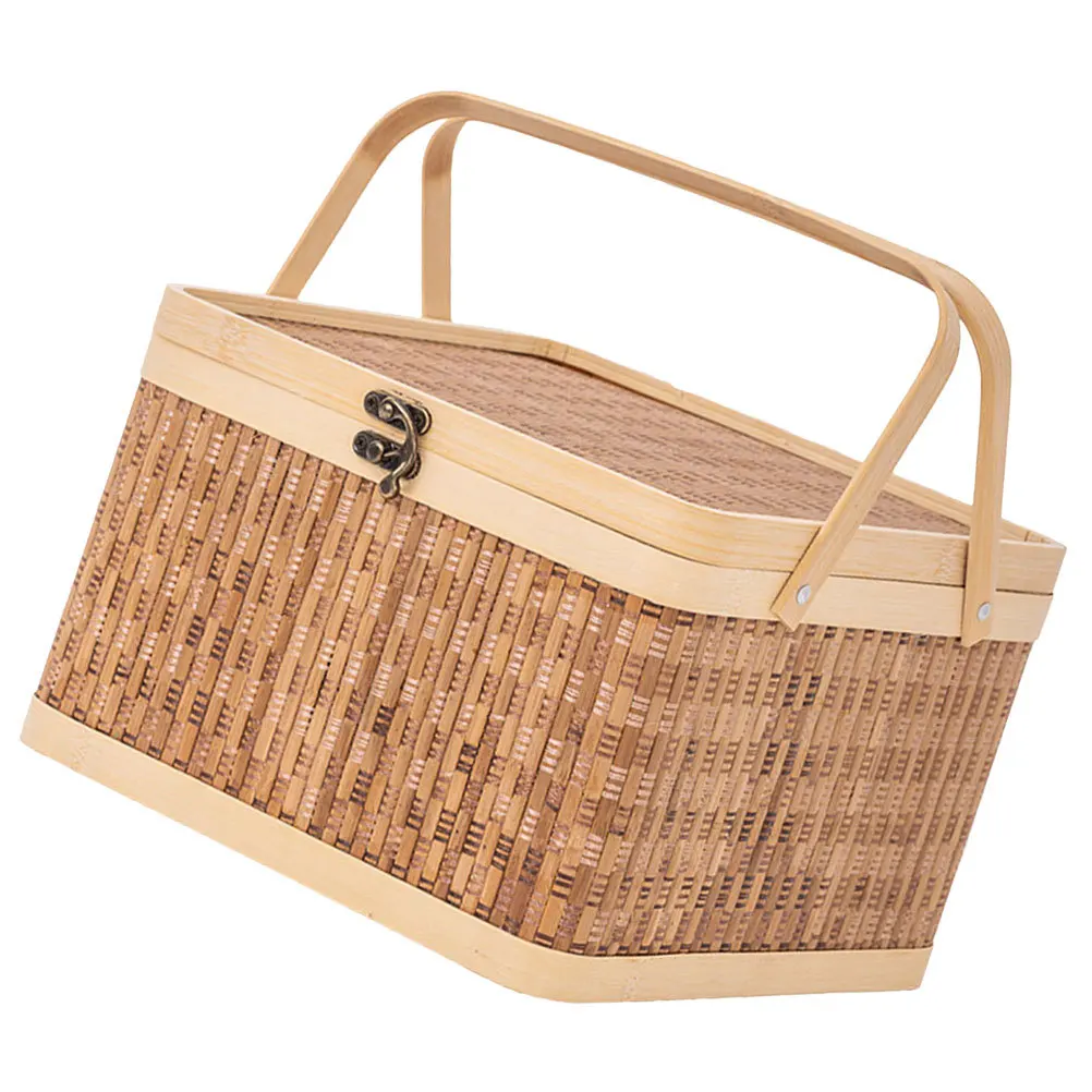 

Multipurpose Bamboo Basket with Handle Woven Egg Storage Basket Portable Handheld Fruit and Gift Organizer Small Bamboo Baskets