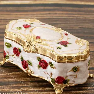 Kreatives Metall Europäischer Vintage-Schmuckschatulle, kleine rote Weißgoldblume, High-End-Pink-Schmuck-Aufbewahrungsbox, Baumwolle Baumwolle 11 Hauptverkäufe Goldener Jahrgang - №11