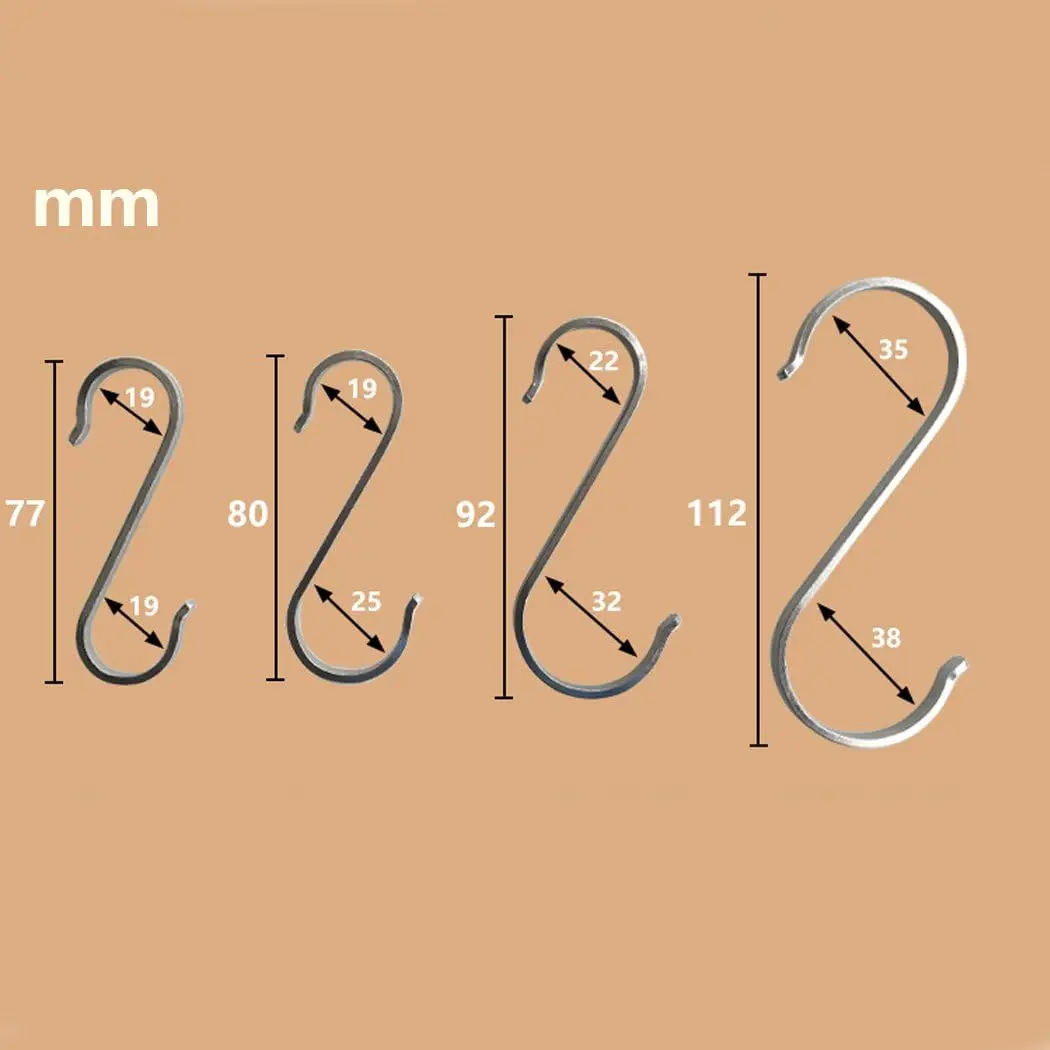 304 Stainless Steel S Shaped Metal Hanging Hooks for Hanging, Metal Kitchen Pot Pan Hanger Storage Rack Closet S Type Hooks