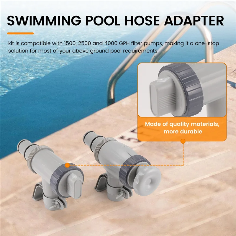 

AU-2PCS Pool Hose Adapter, Swimming Pool Replacement Pool Hose Bracket And Plunger Valve For Above Ground Swimming Pool