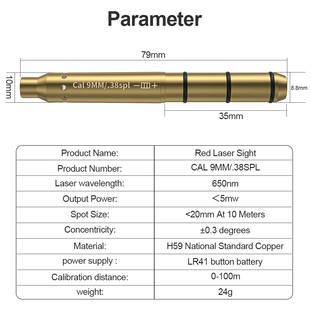 9MM/38SPL Red Laser Boresighter Patrone Dot Sight für Pistole & Zielfernrohr - Jagdzubehör Training Shooting Sight