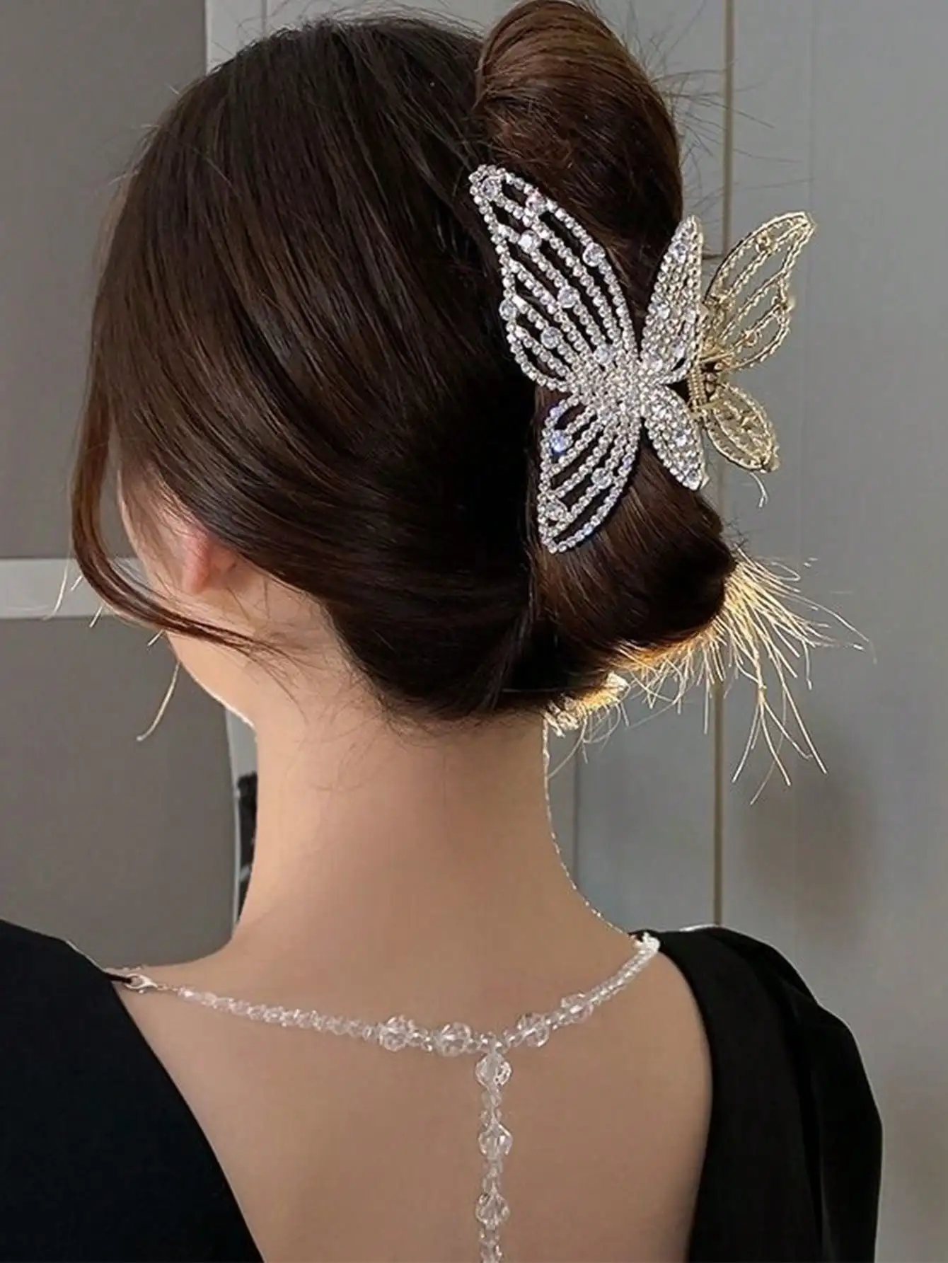 1 قطعة الموضة الحد الأدنى جوفاء فراشة اللؤلؤ الاصطناعي كريستال مخلب شعر للنساء الفتيات إكسسوارات الشعر الطرف #2