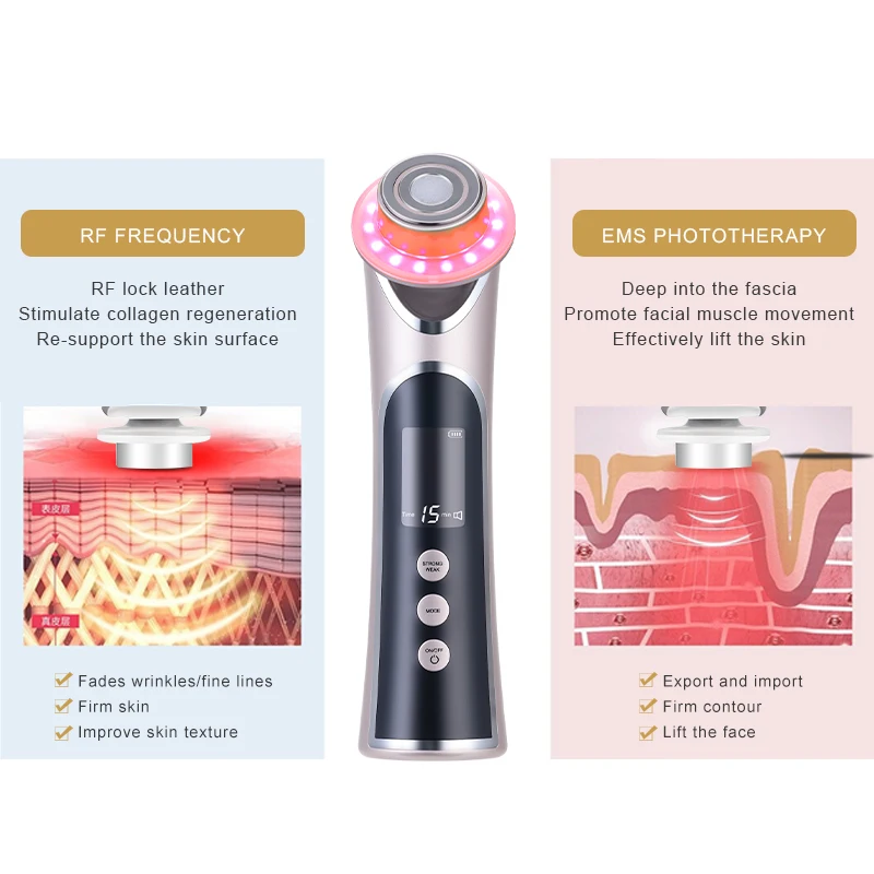 Portable Skin Tightening Wrinkle Removal Face Lifting Red Light Therapy Face Care Warm Microcurrent Facial Beauty Device