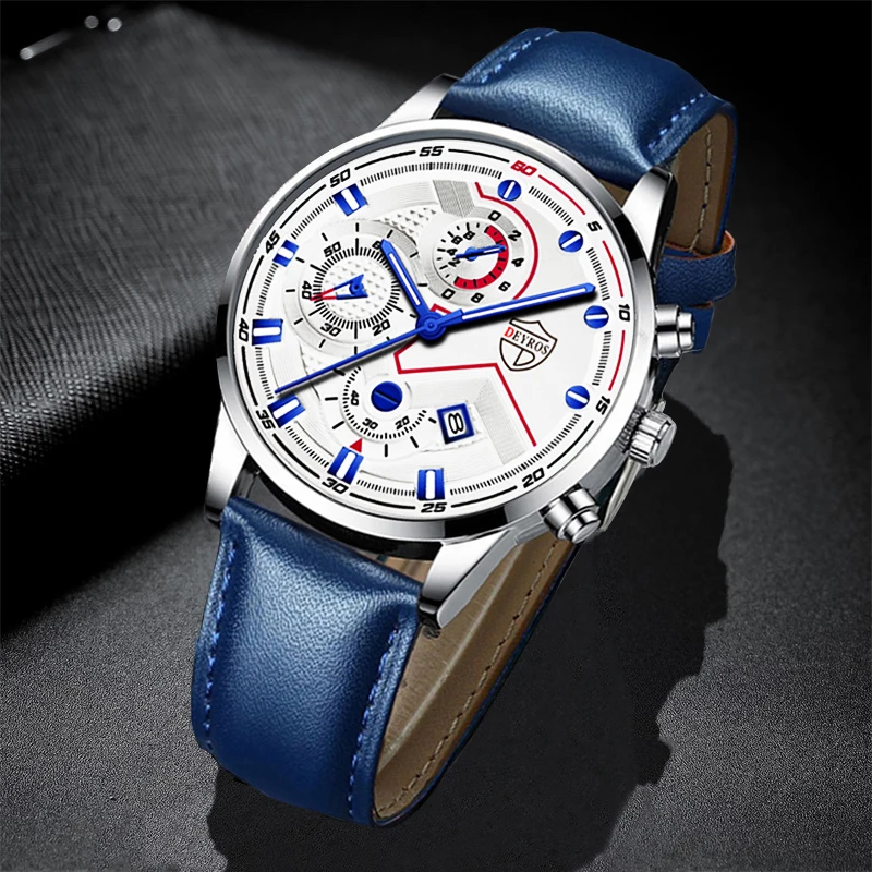 

Brand Mens Sports Watches Business Leather Quartz Wrist Watch Luxury Men Calendar Date Strap Watch Clock Relogio Masculin