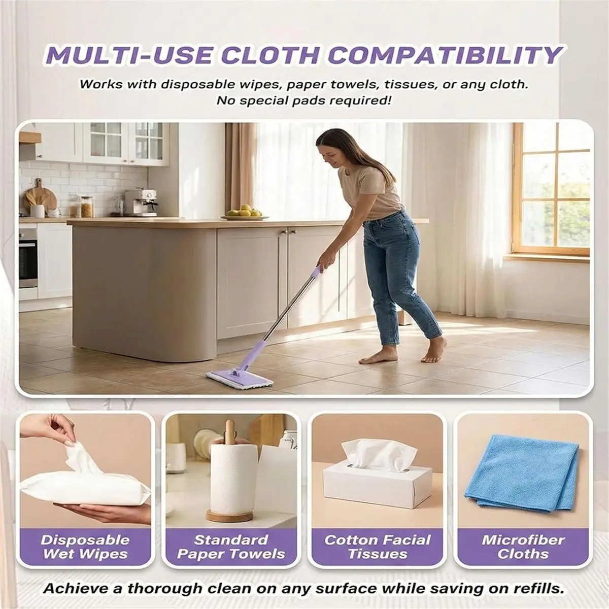 618 Mega Sale Snap Grip Mini Mop with Convenient Cloth Changing, Retractable Dust Cleaner Flat Mop with Locking Head & 10 Rags