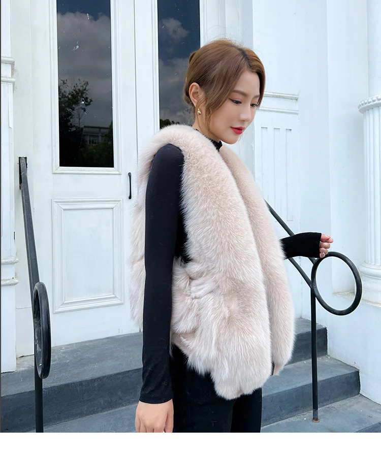 Fox Head Series Full Skin Fox Fur Grass Vest Women's Short Fur Tank Top Real Fur Temperament Coat 2023