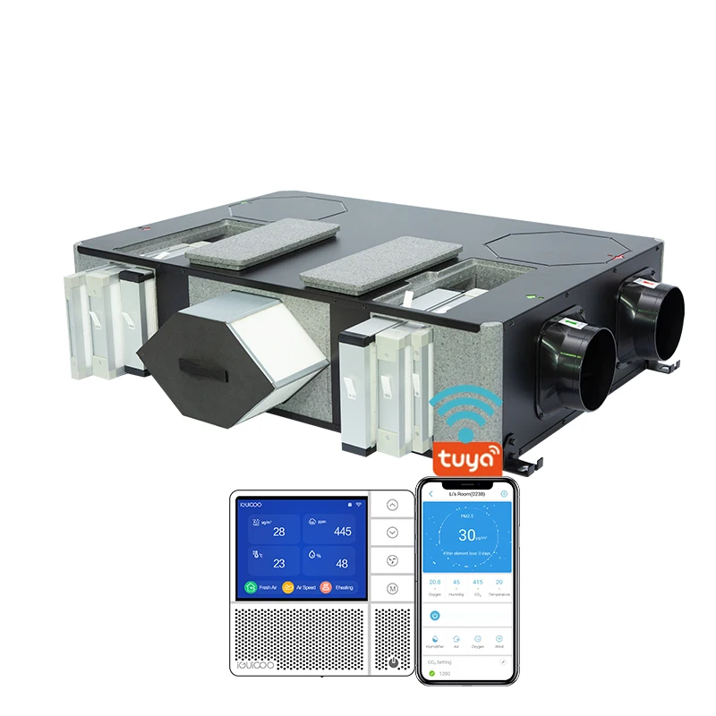 Smart Tuya Control Side Door Bypass Function Heat Recovery Ventilation System With Hepa Filters