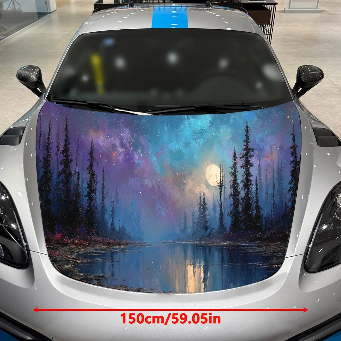 Colorful Nebula Moonlight Car Hood Vinyl Stickers Car Surface Protection Decal Car Decoration Cover Vinyl Wraps Waterproof Self-