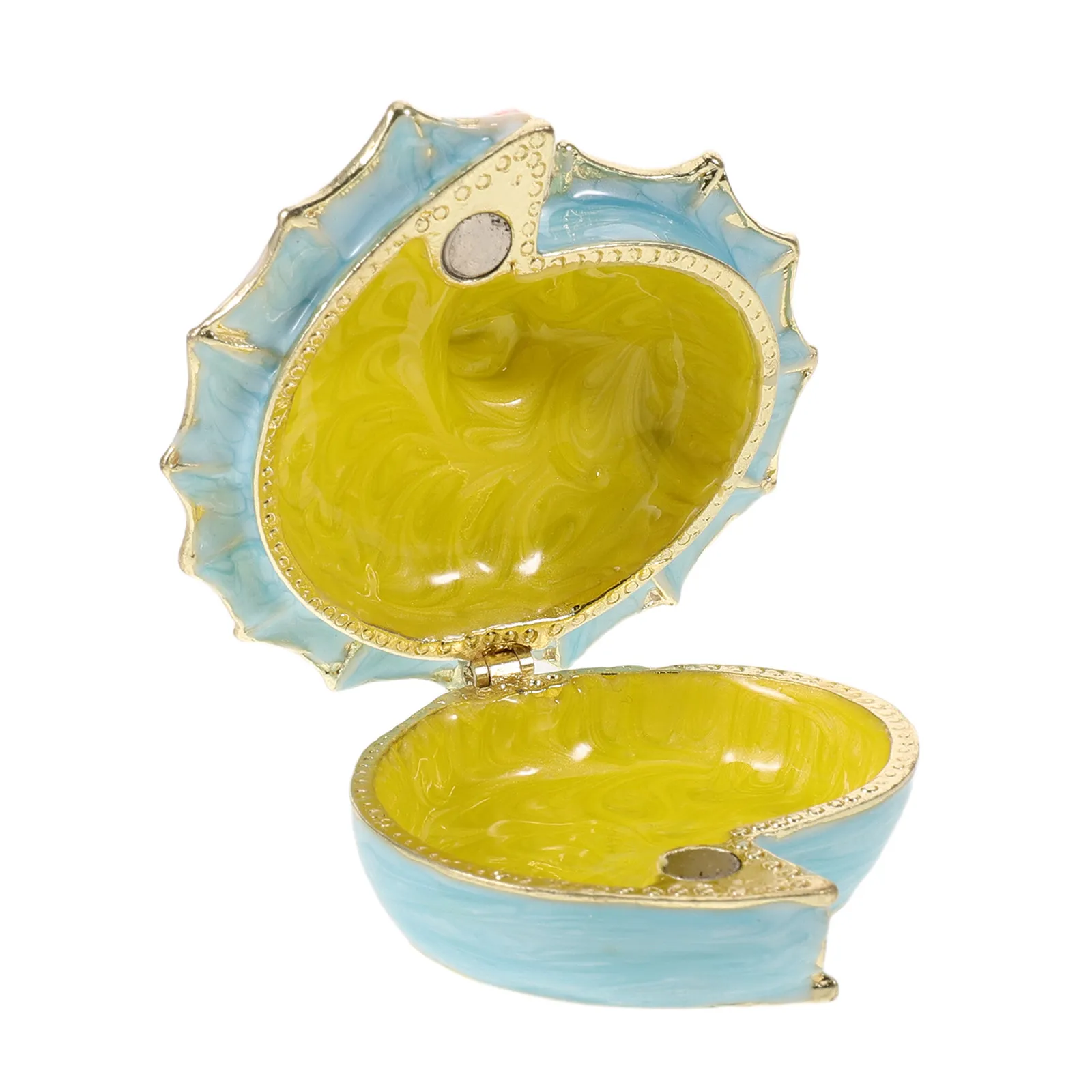 Seashell Figurine Trinket Box Hinged Jeweled Painted Enameled Collectible Ocean Jewelry Box Mini Ring Necklace Jewelry Organizer