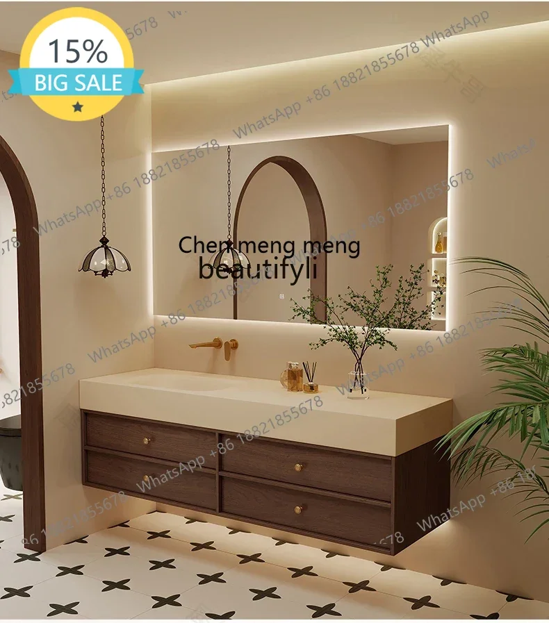 

Комплект мебели для ванной комнаты: тумба с раковиной из цельного камня, изготовленной методом горячей гибки, и столешница-раковина