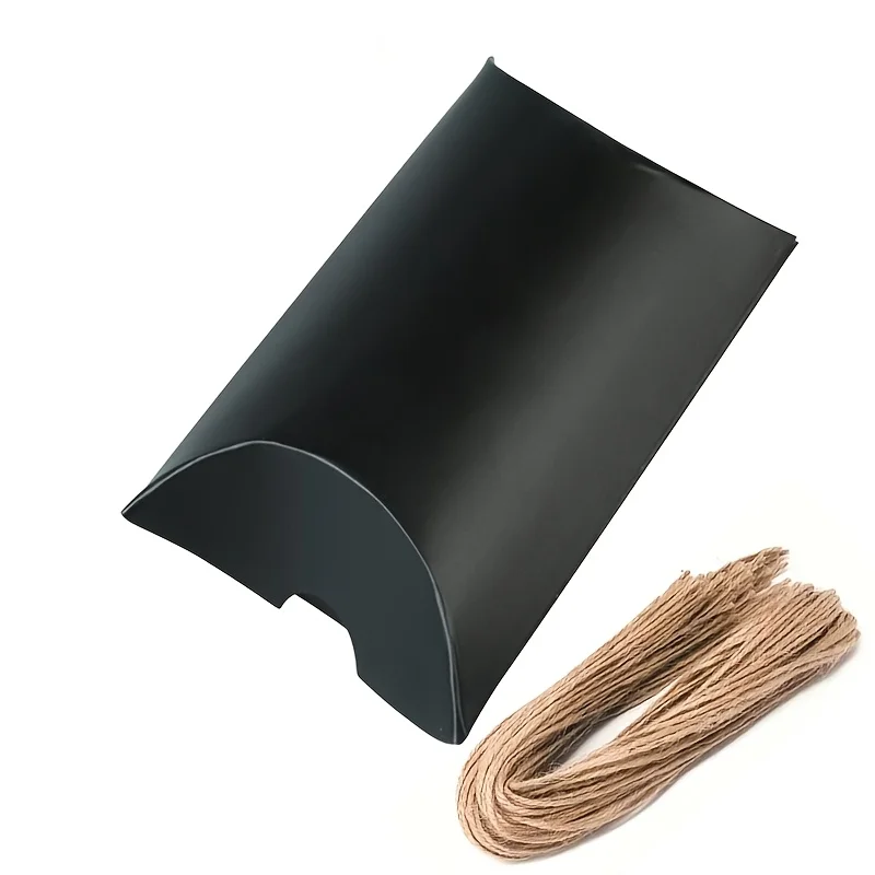 50 Stück rustikale Kraftpapier-Kissen-Mini-Süßigkeitsschachteln mit Schnur – ideal für Hochzeitsgeschenke, Partygeschenke und Brautpartys – Detail 5