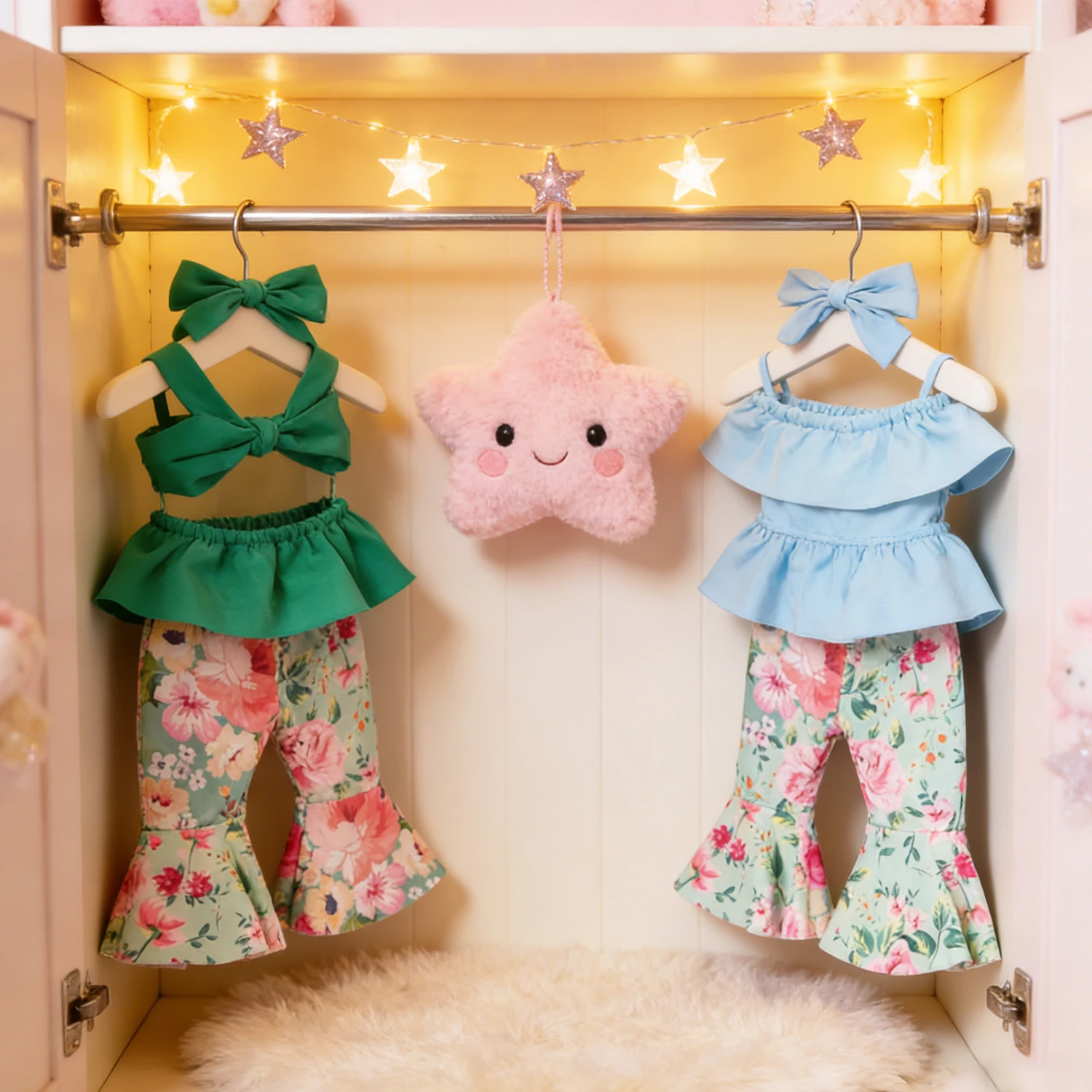 

Doll Clothes Boho Floral Ruffle Doll Outfit Set –3pcs Off-Shoulder Styles Clothing For 18-inch American & 43m Baby Newborn Doll