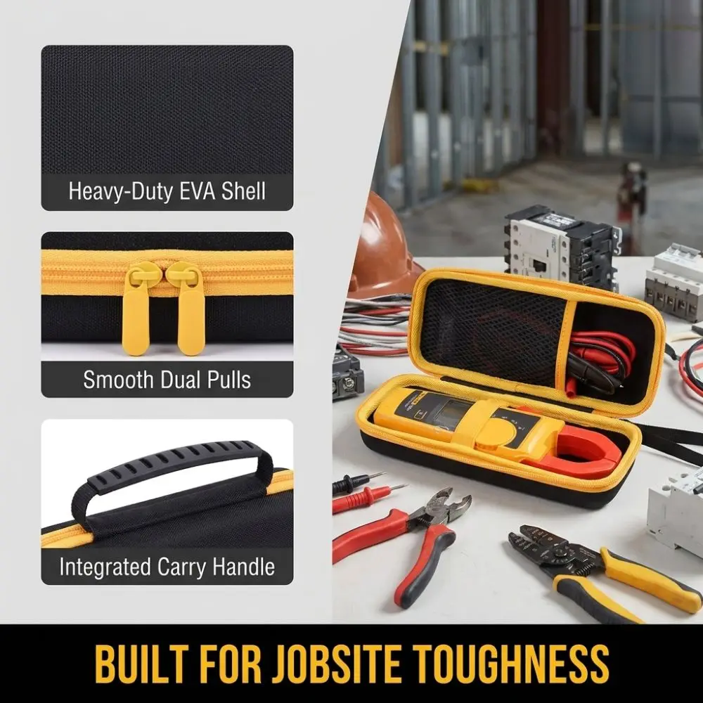 Durable EVA Clamp Meter Hard Case Black Oxford Cloth Multimeter Storage Bag Shockproof Design With Handle Cable Tester Case