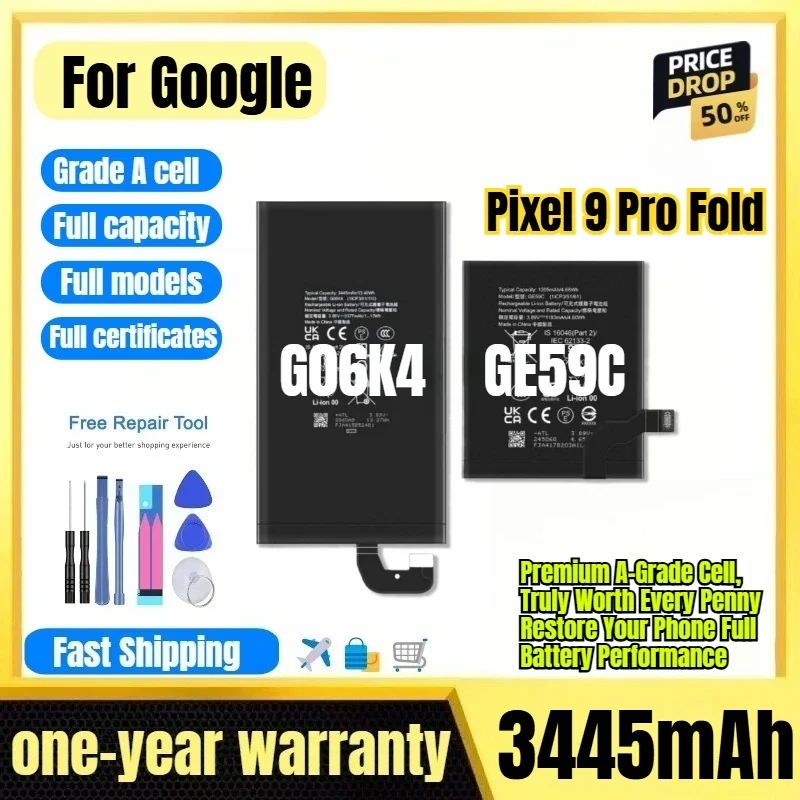 G06K4/GE59C for Google Pixel 9 Pro Fold Phone Battery 0 Cycle  High Capacity Battery Replacement Bateria Grade A Cell with Tools