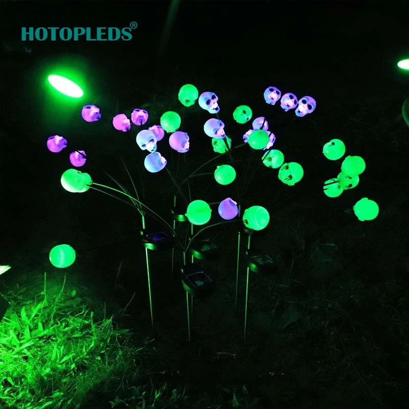 2 szt. Halloweenowe Zewnętrzne Lampy Solarne LED Halloweenowa Grimasa Czaszka Świąteczna Dekoracja Ogrodowa Nocny Horror Atmosfera