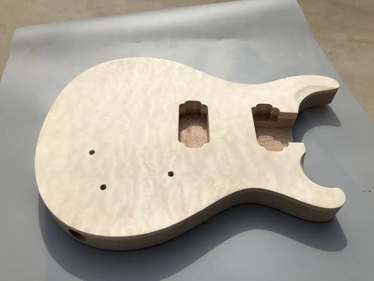 Yinfente Electric Guitar Body Replacement for HH Pickup Quilted Maple Veneer Perforated Unfinished for DIY Project Amateur