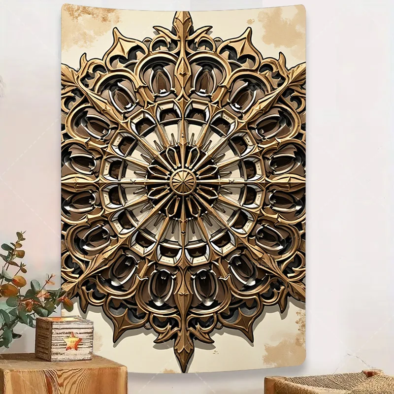 

1pc Wall Tapestry Elegant Gold Mandala Tapestry for Boho Living Room Decor