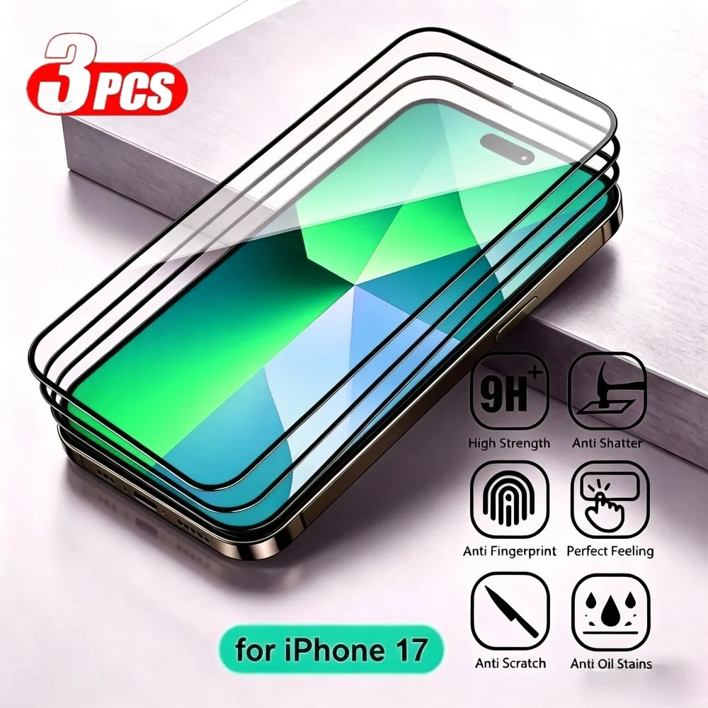 

3Pcs Full Cover Screen Protector for iPhone 17 16 15 14 Pro Max 17e 16 15 Plus Air 13 12 11 Pro Mini Anti-Scratch Tempered Glass
