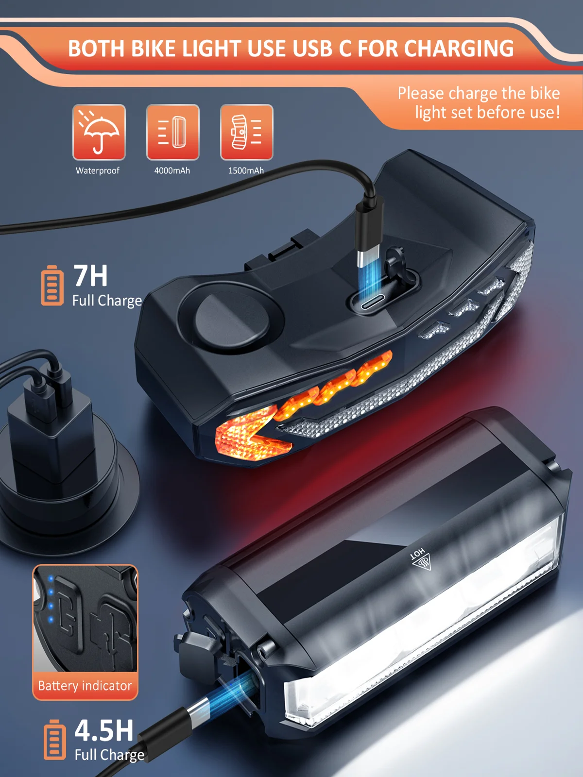 Camluxy Bike Lights Set Rechargeable Front and Rear Light with Turn Signals and Brake Light for Night Riding Cycling Lights