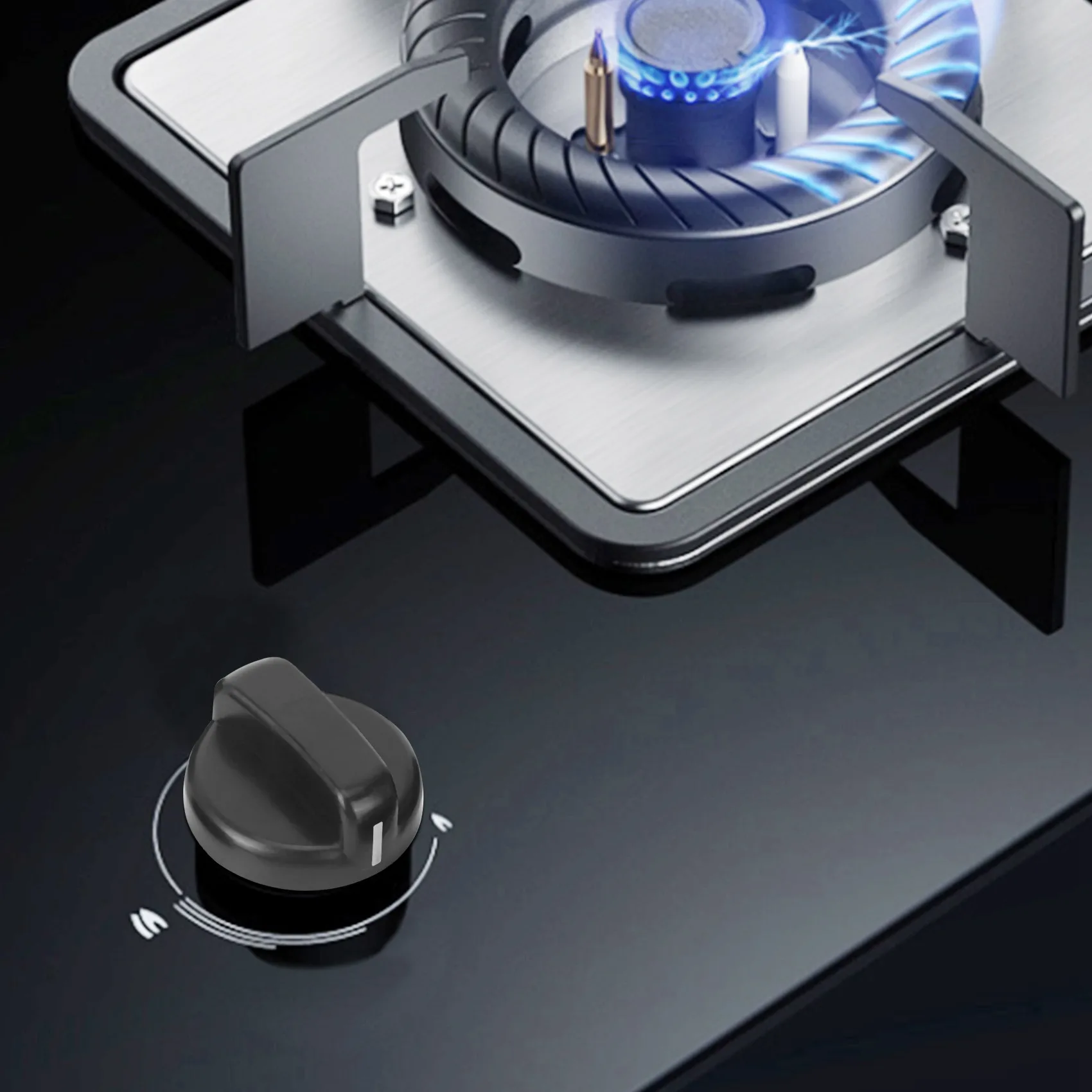 6 ชิ้นครัวพลาสติกสีดําเตาแก๊สหม้อหุงข้าวปุ่มควบคุมร้อน