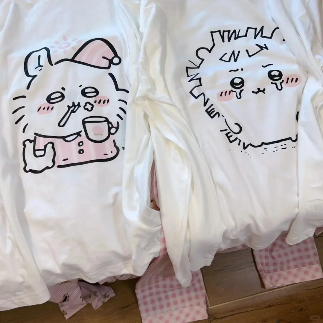 تي شيرت Jiikawa من القطن الخالص مطبوع بأكمام طويلة تي شيرت نسائي فضفاض عصري