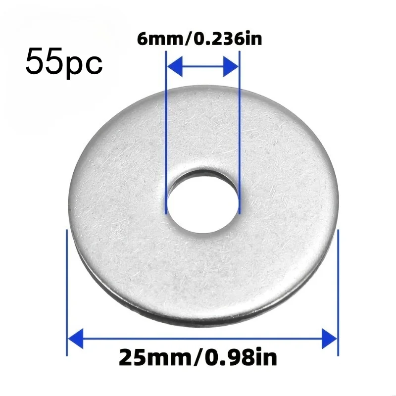 55Pcs M6 Stainless Steel Washers Vibration-Resistant for Fan Blades