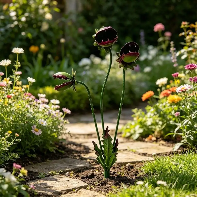 Kreativer Gartenpfahl für fleischfressende Pflanzen aus Metall für Rasen und Blumenbeet Freien mit abnehmbarem Design D2RD – Detail 5