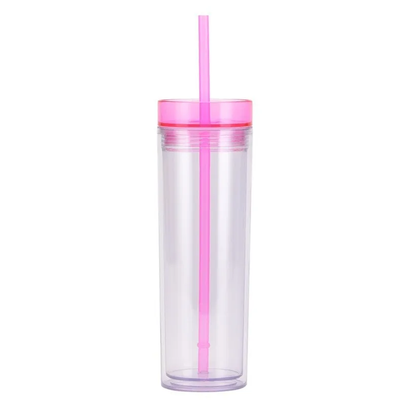 450ml Plastic cup, straw cup, fashionable holiday gift cup, solid color with straw