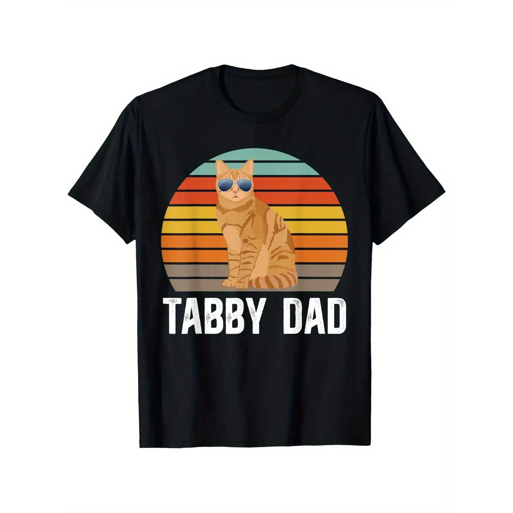 

Funny Tabby Dad T-Shirt, Vintage Sunset Cat Graphic Tee, Men's Cat Lover Gift, Humorous Animal Print Top