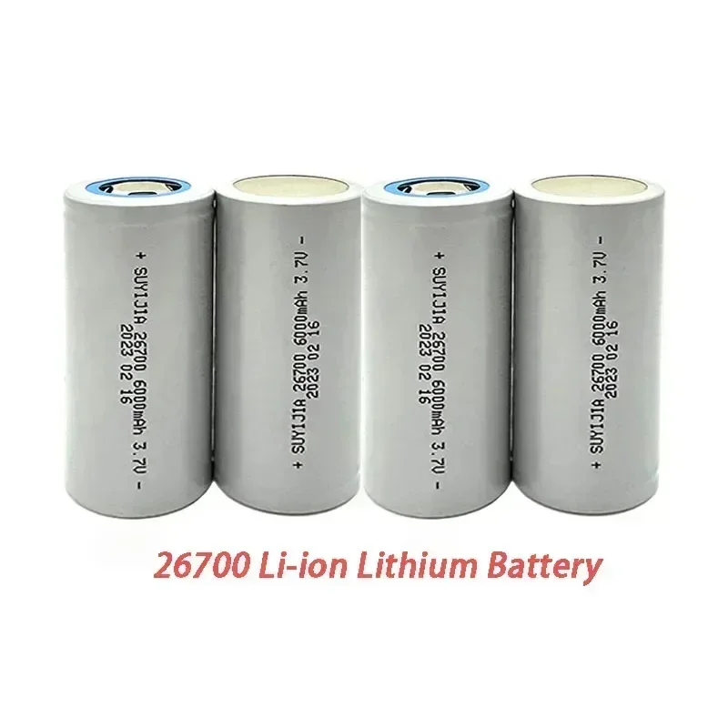 3.7V 6000mAh 26700 Power Battery Lithium Rechargeable Batteries for Electric Scooters Vehicle Tricycle Energy Storage Flashlight