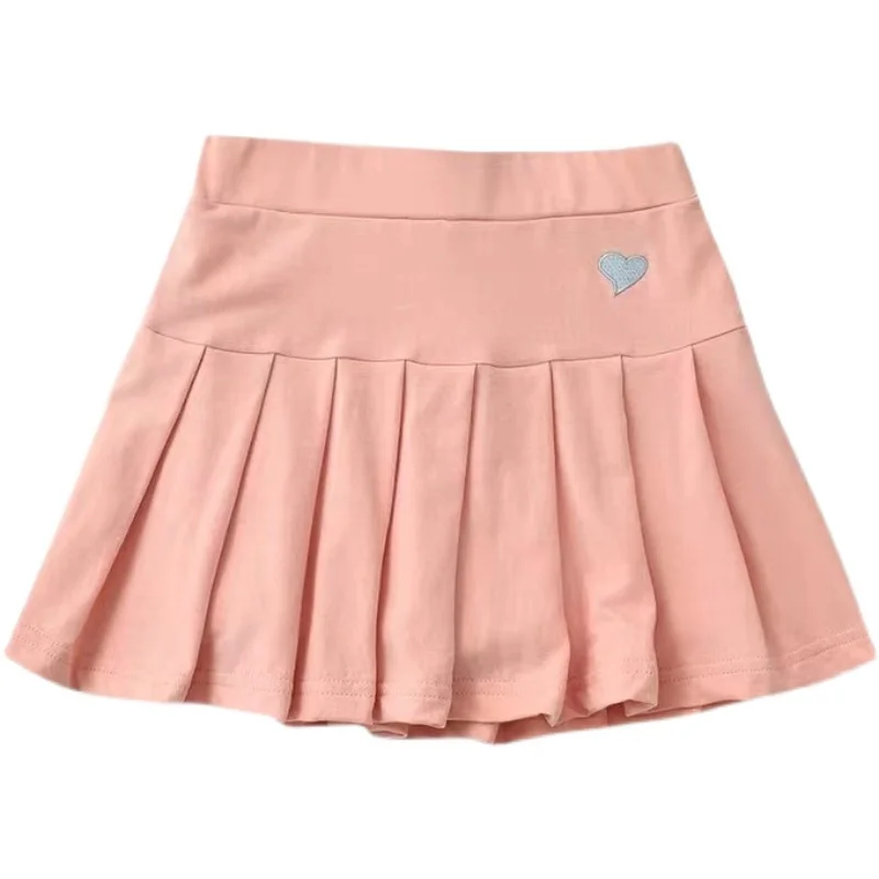 

Summer Kids Skirts for Girls Cotton Children Love Embroidery Ball Gowns Fashion Teenage School Girl High Waist Plead Miniskirt